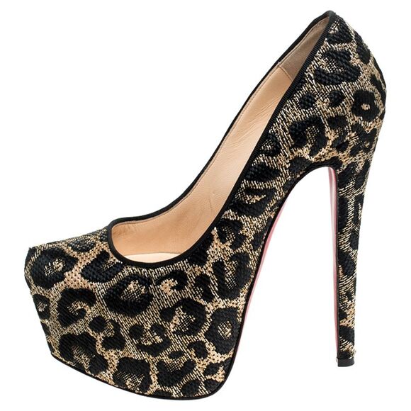 Christian Louboutin Two Tone Leopard Weave Raffia Daffodile Platform Pumps - Picture 2 of 4